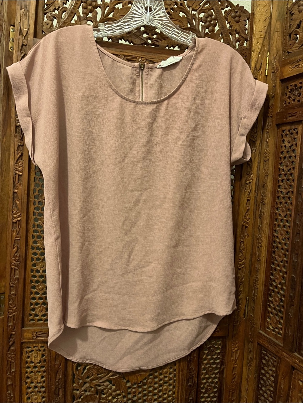 Pink Rose Mauve-Pink Short Sleeve Scoop Neck Blouse
